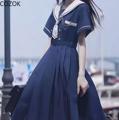 Dark Blue Sailor Dress. Never Worn. Bust Is 17.5 Inches Doll Hair Ideas, Outfit Drawing Ideas, Dresses Preppy, School Uniform Ideas, Oc Outfit Ideas, Outfit Drawing, Oc Fashion, Dress Mid Length, Core Outfits