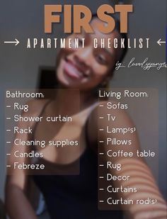 the first apartment checklist is shown in this image, and it shows what to do