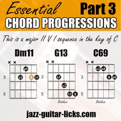 the guitar chords are arranged in three different ways