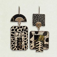 2 TIERED ASYMMETRICS- Graphic Collection – Suzanne Bellows Jewelry Polymer Clay And Beads Earrings, African Earrings Handmade, Afrocentric Earrings, Aluminum Earrings, Found Object Jewelry, Bold Statement Jewelry, Abstract Earrings, Asymmetrical Earrings, Fabric Earrings