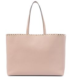 Valentino Garavani Rockstud Large blush leather tote Pink Valentino, Bag Advertisement, Valentino Garavani Bag, Large Leather Tote Bag, Spring Bags, Large Leather Tote, Valentino Rockstud, Leather Slippers, Leather Tote Bag