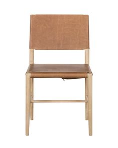 a wooden chair with brown leather seat and backrests on an isolated white background