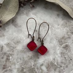 "Ruby Red Earrings, Red Dangle Earrings, Dainty Bohemian Aesthetic Jewelry, Long Drop Earrings, Red Glass Earrings, Fall Cottagecore Jewelry This Jewelry style is made with Antiqued Brass Plated wire and ear wires. Nickel free! The Vintage Style Antiqued Brass creates a lovely vintage style. This is a great size for everyday wear. Sparkly Glass really comes to life in the sun too! It is a little sun catcher! Handmade Art Glass Jewelry by Weathered Heather in Central NY! These kiln formed art gla Glass Aesthetic, Fall Cottagecore, Cottagecore Jewelry, Art Glass Jewelry, Earrings Fall, Bohemian Aesthetic, Aesthetic Jewelry, Hippie Earrings, Handmade Gifts For Her