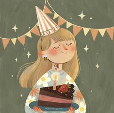 Birthday Girl Illustration, Birthday Illustration Art, Hbd Happy Birthday, Birthday Cake Wishes, Birthday Coming Soon, Birthday Artwork, Birthday Cake Illustration, Happy Birthday Drawings, Happy Birthday Illustration