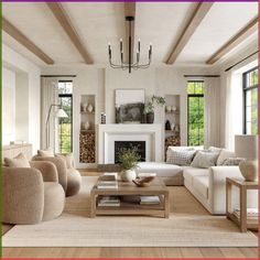 a living room filled with furniture and a fire place