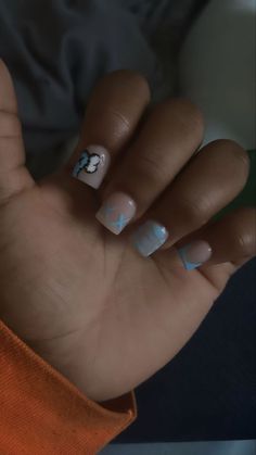 Cute Acrylic Nail Designs Blue, Short Square Nail Art Ideas, Cute Short Square Acrylic Nails Designs Simple, Cute Shirt Acrylic Nails, Cute Acrylic Overlay Nails, Kaw Short Nails, Nails Acrylic Blue Short, Dope Short Nail Designs Blue, Short Square Nail Ideas Summer