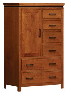 a wooden cabinet with drawers and doors