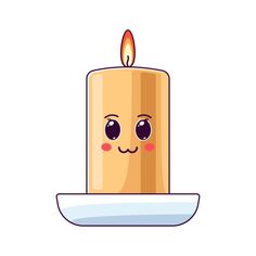 a cartoon candle with eyes sitting on a plate