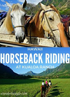 horse back riding in hawaii with text overlay that reads hawaii horseback riding at kualaa ranch