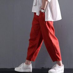 red classic linen summer women pants trousersThis dress is made of cotton or linen fabric, soft and breathy, suitable for summer, so loose dresses to make you comfortable all the time.Measurement: Size M length 88cm / 34.32" Waist 84cm / 32.7"Hip120cm / 46.8" Leg Cir 70cm / 27.3" Pants Cuff 32cm / 12.48" Inseam 35cm / 13.65" Size L length 89cm / 34.71" Waist 92cm / 36"Hip121cm / 47.19" Leg Cir 71cm / 27.69" Pants Cuff 33cm / 12.87" Inseam 36cm / 14.04"Materials used:, linenPayment: We accept pay Summer Solid Color Linen Pants, Red Linen Bottoms For Spring, Red Cotton Summer Pants, Red Cotton Pants For Summer, Red Linen Summer Bottoms, Red Linen Bottoms For Summer, Dresses To Make, Loose Dresses, Linen Summer