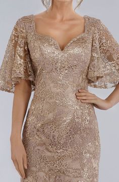 Elegant Gold Knee-length Evening Dress, Gold A-line Evening Dress For Cocktail, Luxury Gold Knee-length Dress, Luxury Floral Embellished Knee-length Dress, Luxury Embellished 3/4 Sleeve Dress, Dress Brokat Modern, Gown Dress Design, Gorgeous Wedding Dress Princesses, Braidsmaid Dresses