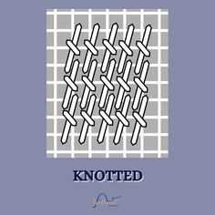 the cover of knotted, with an image of two rows of links in blue and white