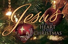 a christmas ornament with the words jesus is at the heart of every christmas tree