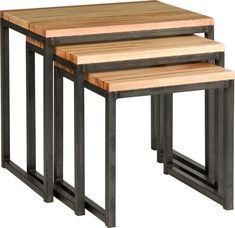 three wooden tables sitting on top of each other