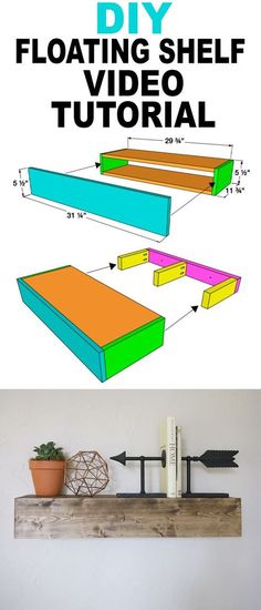 the diy floating shelf video guide is shown with instructions for how to use it