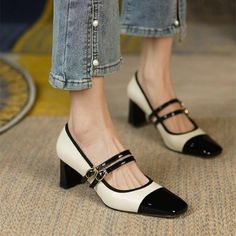 Color: White, Size: 39 Mary Jane Shoes Black, Mary Janes Shoes, High Heel Dress Shoes, Heels Dress, High Heel Dress, Mid Heels Pumps, Chunky Heel Pumps, Chunky Sandals, Mary Jane Pumps