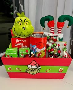 the grinch christmas gift box is full of candy