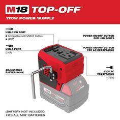 an instruction for how to use the m18 top - off power supply tool box