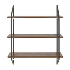 a wooden shelf with metal legs and shelves on each side, against a white background