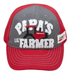 PRICES MAY VARY. Case IH Toddlers "Papa's Farmer" Cap One size fits most - Toddler Size Red cotton back with adjustable closure 65% Cotton / 35% Polyester Crown, Brim, and Sweatband Mid-Profile Crown, 6-Panel Construction with Semi-Structured Front CASE IH grey semi-structured front with applique "Papa's Farmer" tractor logo on front. CASE IH patch on side. Red gently curved brim with grey contrast stitching. Matching red cotton twill back with adjustable closure. Size = Toddler. Tractor Logo, Farmer Tractor, Case Ih Tractors, Red Tractor, Mesh Hat, Case Ih, Just Style, Cute Hats, Kids Hats