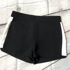 J. Crew Black With White Stripe Shorts Never Worn. Original Tags Hidden Zipper On The Side Sku: A Chic Black Shorts With Short Inseam, Fitted Black Mini Length Shorts, Elegant Black Mini Shorts, Black Stretch Shorts For Day Out, Stretch Black Shorts For Day Out, Elegant Black Stretch Shorts, Elegant Black Shorts For Going Out, Elegant Black Shorts For Date Night, Casual Black Shorts For Date Night