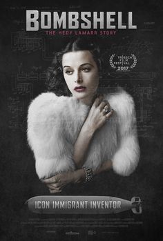 the movie poster for bombshell, featuring a woman in white fur coat with her arms crossed