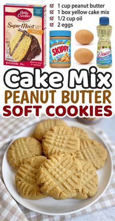 an advertisement with cookies and peanut butter on it for the soft cookie mix is shown