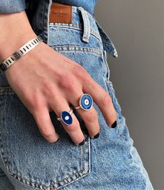 Dark blue oval evil eye ring, stacking evil eye open ring, adjustable daily wear eye ring, geometric protection eye ring, girlfriends gift Welcome to my shop! PLEASE KINDLY NOTE: THE LISTING IS FOR THE ONE RING! A very unique geometric evil eye ring that will rock your outfit! It is mde of organic brass (eco) metal that has been immersed two times into silver so it contains sterling silver! It is subjected to an anti-allergic process (nickel and lead-free). The color of the ring is silver, any o Blue Evil Eye Round Ring, Protection Eye, The One Ring, Evil Eye Ring, Geometric Ring, Blue Evil Eye, Ring Stacking, Eye Ring, Matching Rings