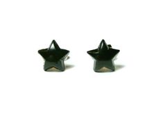 The black star stud earrings measure 10mm and have silver tone posts. They will be packaged in a gift box and shipped in a padded mailer. more star earrings here: http://www.etsy.com/shop/Allysin?section_id=5791241 Have a look at my other shops: Unique gemstone jewelry: http://jewelicide.etsy.com Second Hole Earrings, Star Stud Earrings, Star Earrings Stud, Celestial Jewelry, Funky Jewelry, Star Studs, Unique Gemstones, Black Star, Birthday Gift Ideas