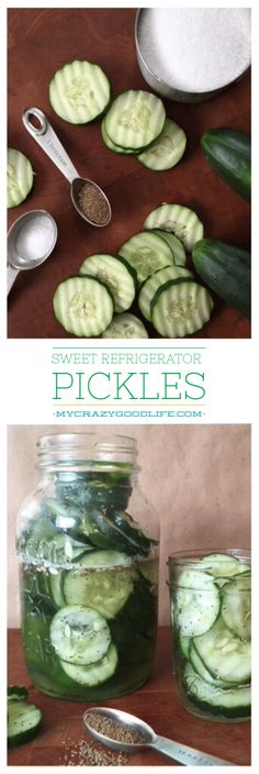 cucumber pickles in jars and spoons on a table