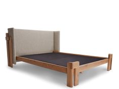 the bed frame is made from wood and fabric