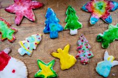 decorated christmas cookies on a wooden table