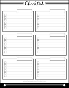 the printable checklist is shown in black and white, with lines on it