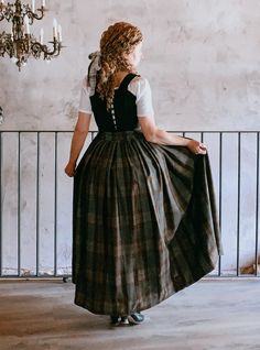 BRIANA, Tartan Skirt in Outlander Tartan, Outlander Clothing, 18th century clothing, Atelier Serraspina 18th Century Petticoat, 18th Century Dresses, Mackenzie Tartan, Long Plaid Skirt, Rococo Dress, Popular Costumes, 18th Century Dress, The Outlander, Black Watch Tartan