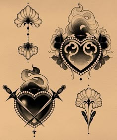 an old school tattoo design with hearts and arrows