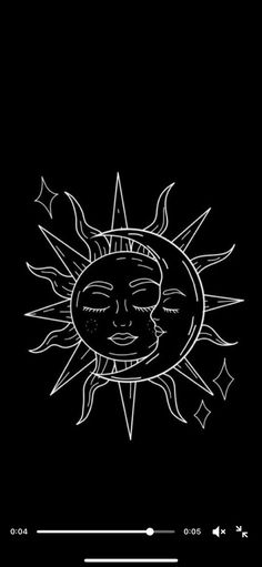 the sun with its face drawn in black and white on a dark background, as well as an audio player