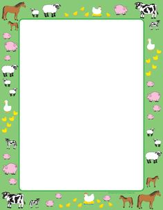 a green frame with farm animals and sheep on the border is surrounded by other farm animals