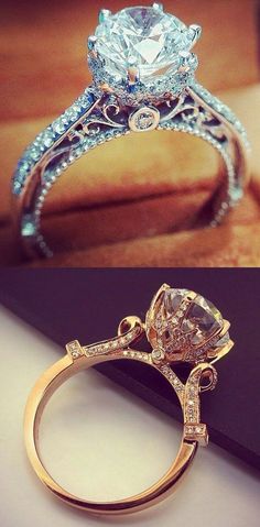 an engagement ring is shown with the diamond in it's center and on top