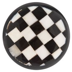 a black and white checkerboard button on a white background