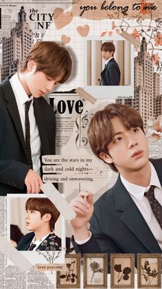 a collage of young men in suits and ties with the words love written on them