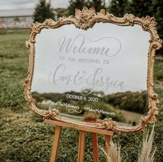 White Ink Calligraphy, Mirrored Welcome Sign Palm Wedding, Green Wedding Inspiration, Lowcountry Wedding, Dream Destination Wedding, August Wedding, Wedding Quotes, Wedding Rentals, Wedding Welcome Signs