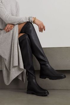 Elsa Hosk Black Boots, Knee High Lugged Boots, Lug Boots Knee High, Knee High Boots Black Leather, Knee High Black Boots Leather, Black Tigh High Boots, Thigh High Lug Sole Boots, Vince Boots, Leather Over The Knee Boots