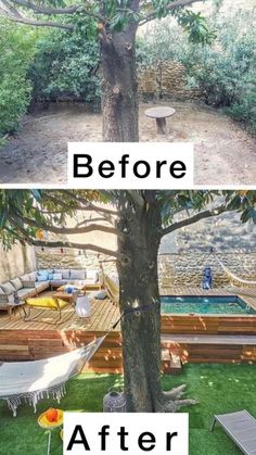 before and after pictures of a backyard makeover