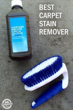 the best carpet stain remover is next to a blue brush and bottle of deodorant