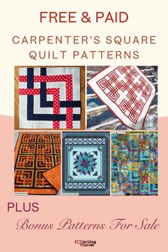 an advertisement for the free and paid carpenter's square quilt pattern book, plus bons patterns for sale