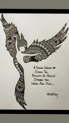 a black and white drawing of a bird with words written on the wings in different languages