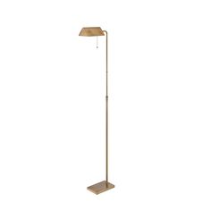 a floor lamp with a wooden base and a beige shade on the top, against a white background