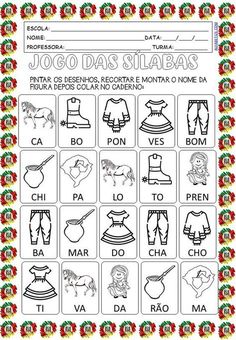 the spanish alphabet with pictures of clothes and shoes on it, in black and white