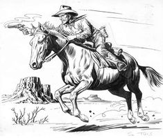 a drawing of a man riding on the back of a horse