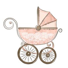 a baby carriage with wheels and a pink stroller on it's back side